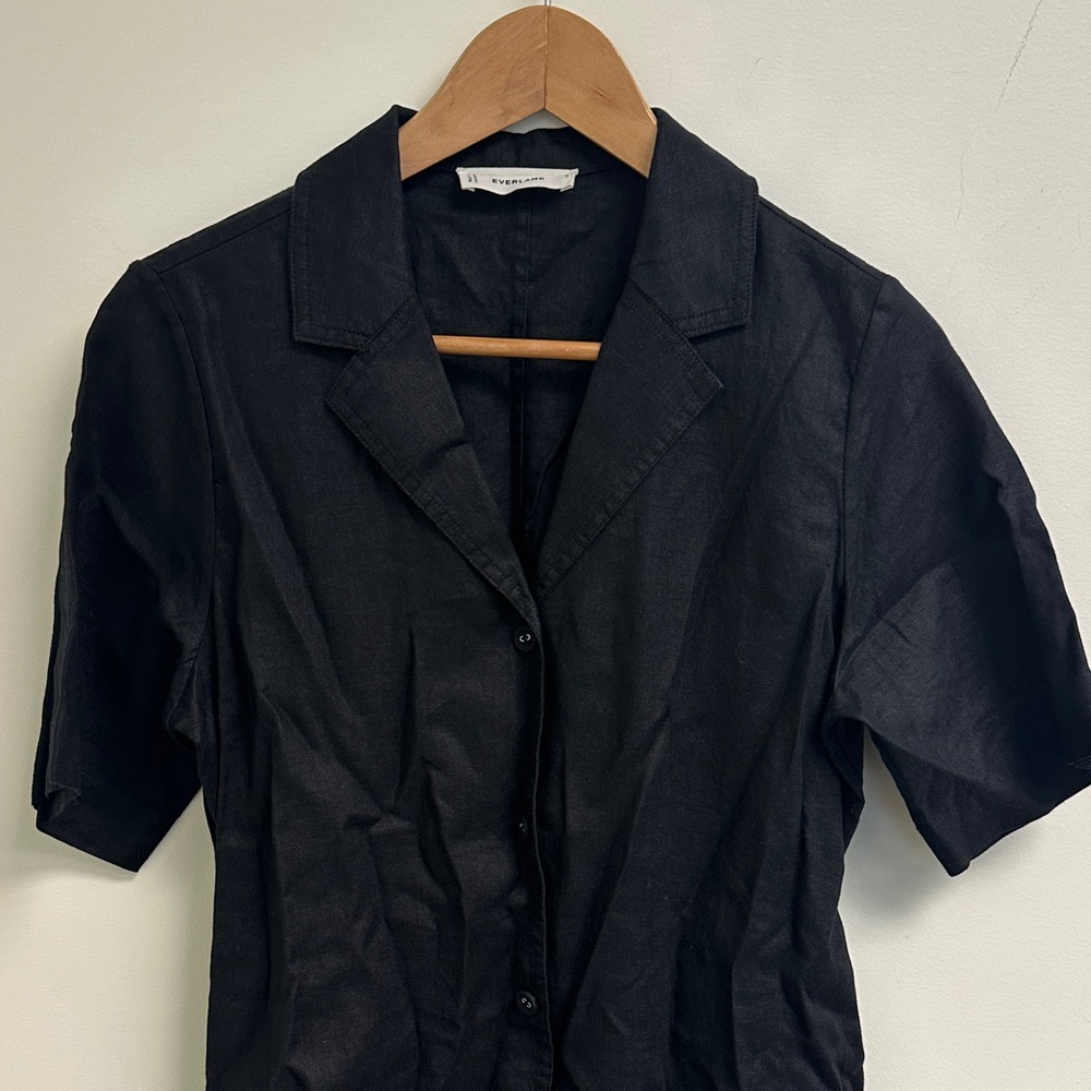 Everlane Black Short Sleeve Button-Up Linen Dress size small